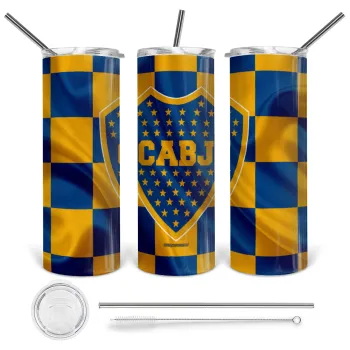 Club Atlético Boca Juniors, Tumbler stainless steel 600ml, with metal straw & cleaning brush