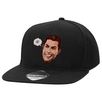 Cristiano Ronaldo, Καπέλο Ενηλίκων Flat Snapback Μαύρο, (100% ΒΑΜΒΑΚΕΡΟ TWILL, ΕΝΗΛΙΚΩΝ, UNISEX, ONE SIZE)