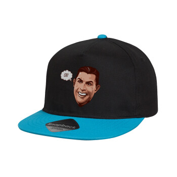 Cristiano Ronaldo, Καπέλο παιδικό Flat Snapback, Μαύρο/Μπλε (100% ΒΑΜΒΑΚΕΡΟ, ΠΑΙΔΙΚΟ, UNISEX, ONE SIZE)