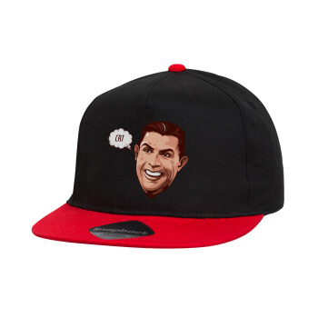 Cristiano Ronaldo, Καπέλο παιδικό Flat Snapback, Μαύρο/Κόκκινο (100% ΒΑΜΒΑΚΕΡΟ, ΠΑΙΔΙΚΟ, UNISEX, ONE SIZE)