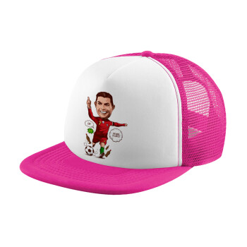 Cristiano Ronaldo, Καπέλο Ενηλίκων Soft Trucker με Δίχτυ Pink/White (POLYESTER, ΕΝΗΛΙΚΩΝ, UNISEX, ONE SIZE)