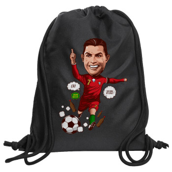 Cristiano Ronaldo, Τσάντα πλάτης πουγκί GYMBAG Μαύρη, με τσέπη (40x48cm) & χονδρά κορδόνια