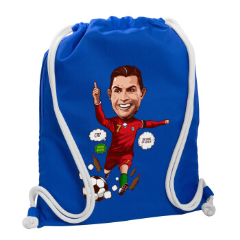 Cristiano Ronaldo, Τσάντα πλάτης πουγκί GYMBAG Μπλε, με τσέπη (40x48cm) & χονδρά κορδόνια