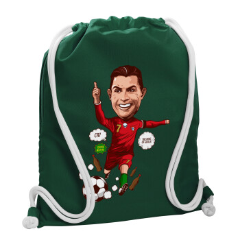 Cristiano Ronaldo, Τσάντα πλάτης πουγκί GYMBAG BOTTLE GREEN, με τσέπη (40x48cm) & χονδρά λευκά κορδόνια