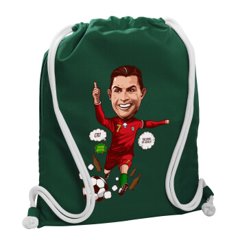 Cristiano Ronaldo, Backpack pouch GYMBAG BOTTLE GREEN, with pocket (40x48cm) & thick white cords