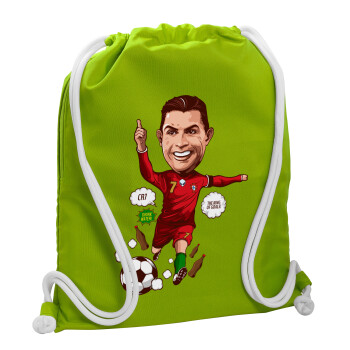Cristiano Ronaldo, Backpack bag GYMBAG LIME GREEN, with pocket (40x48cm) & thick cords