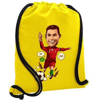 Cristiano Ronaldo, Τσάντα πλάτης πουγκί GYMBAG Κίτρινη, με τσέπη (40x48cm) & χονδρά κορδόνια