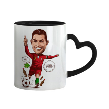 Cristiano Ronaldo, Mug heart black handle, ceramic, 330ml