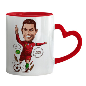 Cristiano Ronaldo, Mug heart red handle, ceramic, 330ml