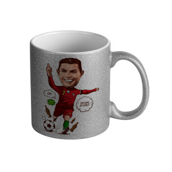 Cristiano Ronaldo, Κούπα Ασημένια Glitter που γυαλίζει, κεραμική, 330ml