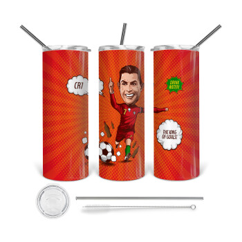 Cristiano Ronaldo, Tumbler stainless steel 600ml, with metal straw & cleaning brush
