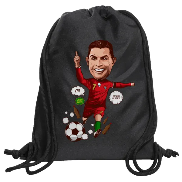 Cristiano Ronaldo — Τσάντα πλάτης πουγκί GYMBAG Μαύρη, με τσέπη (40x48cm) & χονδρά κορδόνια
