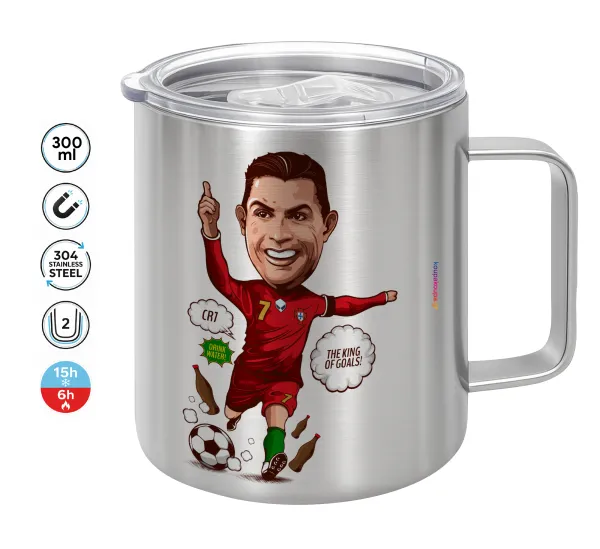 Cristiano Ronaldo — Double-walled stainless steel mug 300ml with temperature-retaining lid