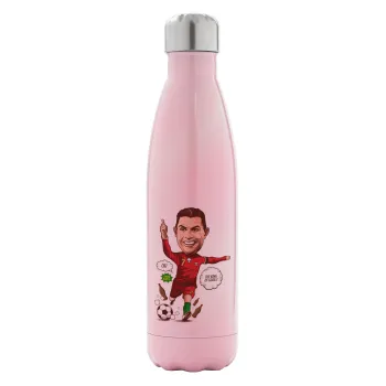 Cristiano Ronaldo, Metal mug thermos Pink Iridiscent (Stainless steel), double wall, 500ml