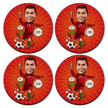 Cristiano Ronaldo, ΣΕΤ 4 Σουβέρ ξύλινα στρογγυλά (9cm)