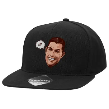 Cristiano Ronaldo, Καπέλο Ενηλίκων Flat Snapback Μαύρο, (100% ΒΑΜΒΑΚΕΡΟ TWILL, ΕΝΗΛΙΚΩΝ, UNISEX, ONE SIZE)