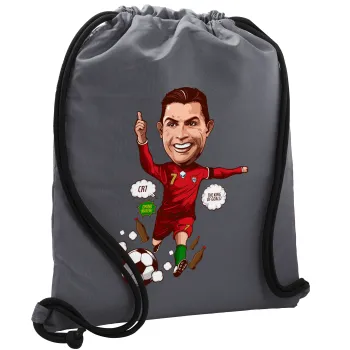 Cristiano Ronaldo, Backpack pouch GYMBAG GREY, with pocket (40x48cm) & thick cords