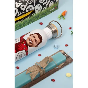 Cristiano Ronaldo, Πασχαλινή Λαμπάδα με παγούρι μεταλλικό (620ml, stainless steel) & κερί αρωματικό πλακέ (30cm) (ΤΙΡΚΟΥΑΖ)