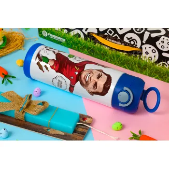 Cristiano Ronaldo, Easter candle, Childrens hot water bottle, stainless steel, with safety straw, BLUE (500ml)