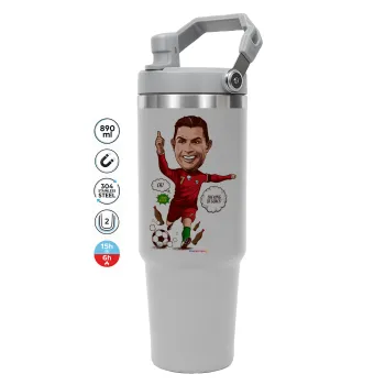 Cristiano Ronaldo, ΓΚΡΙ χρώματος Θερμός Ανοξείδωτο 890ml (30oz) με χερούλι