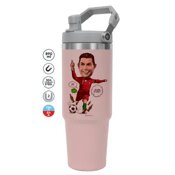 Cristiano Ronaldo, Pink color, 890ml (30oz) stainless Steel Tumbler with Handle