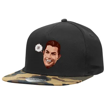 Cristiano Ronaldo, Adult Flat Snapback Hat Black/Camouflage, (100% COTTON TWILL, ADULT, UNISEX, ONE SIZE)