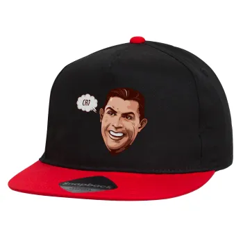 Cristiano Ronaldo, Καπέλο παιδικό Flat Snapback, Μαύρο/Κόκκινο (100% ΒΑΜΒΑΚΕΡΟ, ΠΑΙΔΙΚΟ, UNISEX, ONE SIZE)