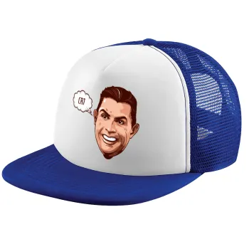 Cristiano Ronaldo, Adult Soft Trucker Hat with Blue/White Mesh (POLYESTER, ADULT, UNISEX, ONE SIZE)