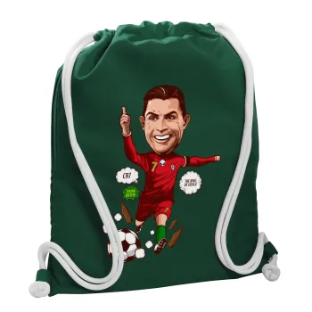 Cristiano Ronaldo, Backpack pouch GYMBAG BOTTLE GREEN, with pocket (40x48cm) & thick white cords