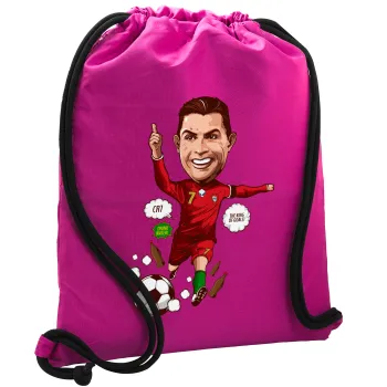 Cristiano Ronaldo, Τσάντα πλάτης πουγκί GYMBAG Φούξια, με τσέπη (40x48cm) & χονδρά κορδόνια