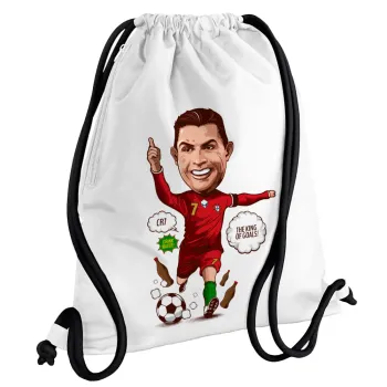 Cristiano Ronaldo, Τσάντα πλάτης πουγκί GYMBAG λευκή, με τσέπη (40x48cm) & χονδρά κορδόνια
