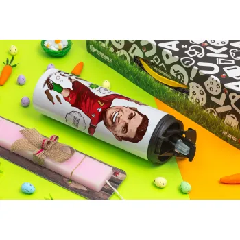 Cristiano Ronaldo, Πασχαλινή Λαμπάδα με Travel Tumbler θερμό με διπλό καπάκι (600ml, BPA free) & κερί αρωματικό πλακέ (30cm) (ΡΟΖ)