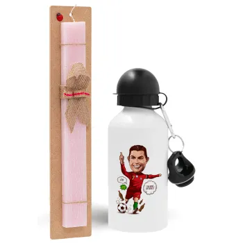 Cristiano Ronaldo, Easter Set, metallic aluminum bottle (500ml) & aromatic flat Easter candle (30cm) (PINK)