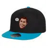 Child's Flat Snapback Hat, Black/Blue (100% COTTON, CHILD, UNISEX, ONE SIZE)