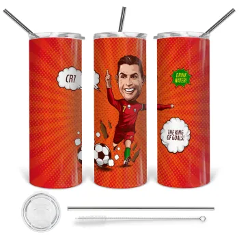 Cristiano Ronaldo, Tumbler stainless steel 600ml, with metal straw & cleaning brush