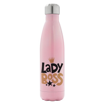 Lady Boss, Μεταλλικό παγούρι θερμός Ροζ Ιριδίζον (Stainless steel), διπλού τοιχώματος, 500ml