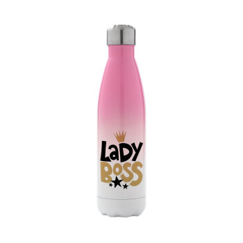 Lady Boss, Μεταλλικό παγούρι θερμός Ροζ/Λευκό (Stainless steel), διπλού τοιχώματος, 500ml