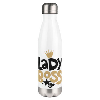 Lady Boss, Μεταλλικό παγούρι θερμός Λευκό (Stainless steel), διπλού τοιχώματος, 500ml