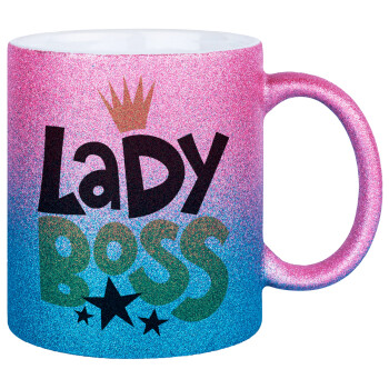 Lady Boss, Κούπα Χρυσή/Μπλε Glitter, κεραμική, 330ml