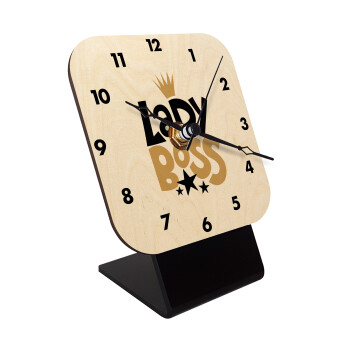 Lady Boss, Quartz Table clock in natural wood (10cm)