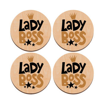 Lady Boss, ΣΕΤ x4 Σουβέρ ξύλινα στρογγυλά plywood (9cm)