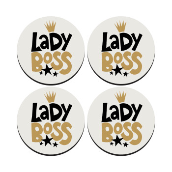 Lady Boss, SET of 4 round wooden coasters (9cm)