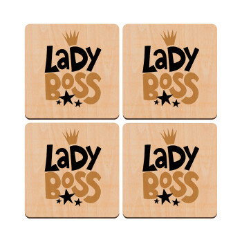 Lady Boss, ΣΕΤ x4 Σουβέρ ξύλινα τετράγωνα plywood (9cm)