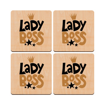 Lady Boss, ΣΕΤ x4 Σουβέρ ξύλινα τετράγωνα plywood (9cm)