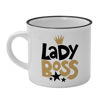 Lady Boss, Κούπα κεραμική vintage Λευκή/Μαύρη 230ml