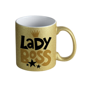 Lady Boss, Κούπα Χρυσή Glitter που γυαλίζει, κεραμική, 330ml