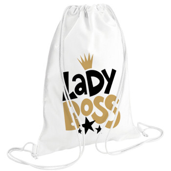 Lady Boss, Τσάντα πλάτης πουγκί GYMBAG λευκή (28x40cm)