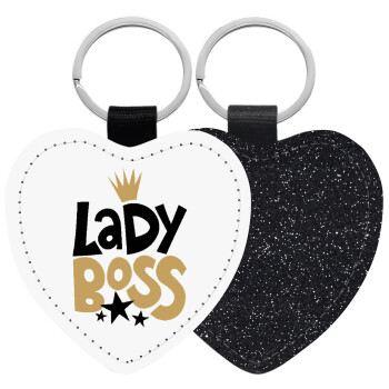 Lady Boss, Μπρελόκ PU δερμάτινο glitter καρδιά ΜΑΥΡΟ