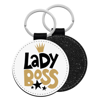 Lady Boss, Μπρελόκ Δερματίνη, στρογγυλό ΜΑΥΡΟ (5cm)
