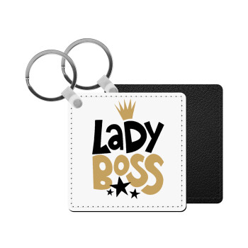 Lady Boss, Μπρελόκ Δερματίνη, τετράγωνο ΜΑΥΡΟ (5x5cm)